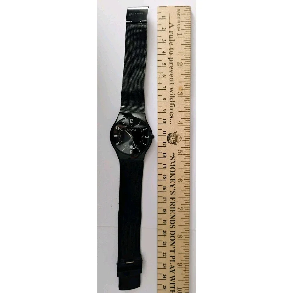 Skagen 233XLTMB Titanium Mens Watch Black Dial Mesh Band Date 24-Hour Ultra Slim